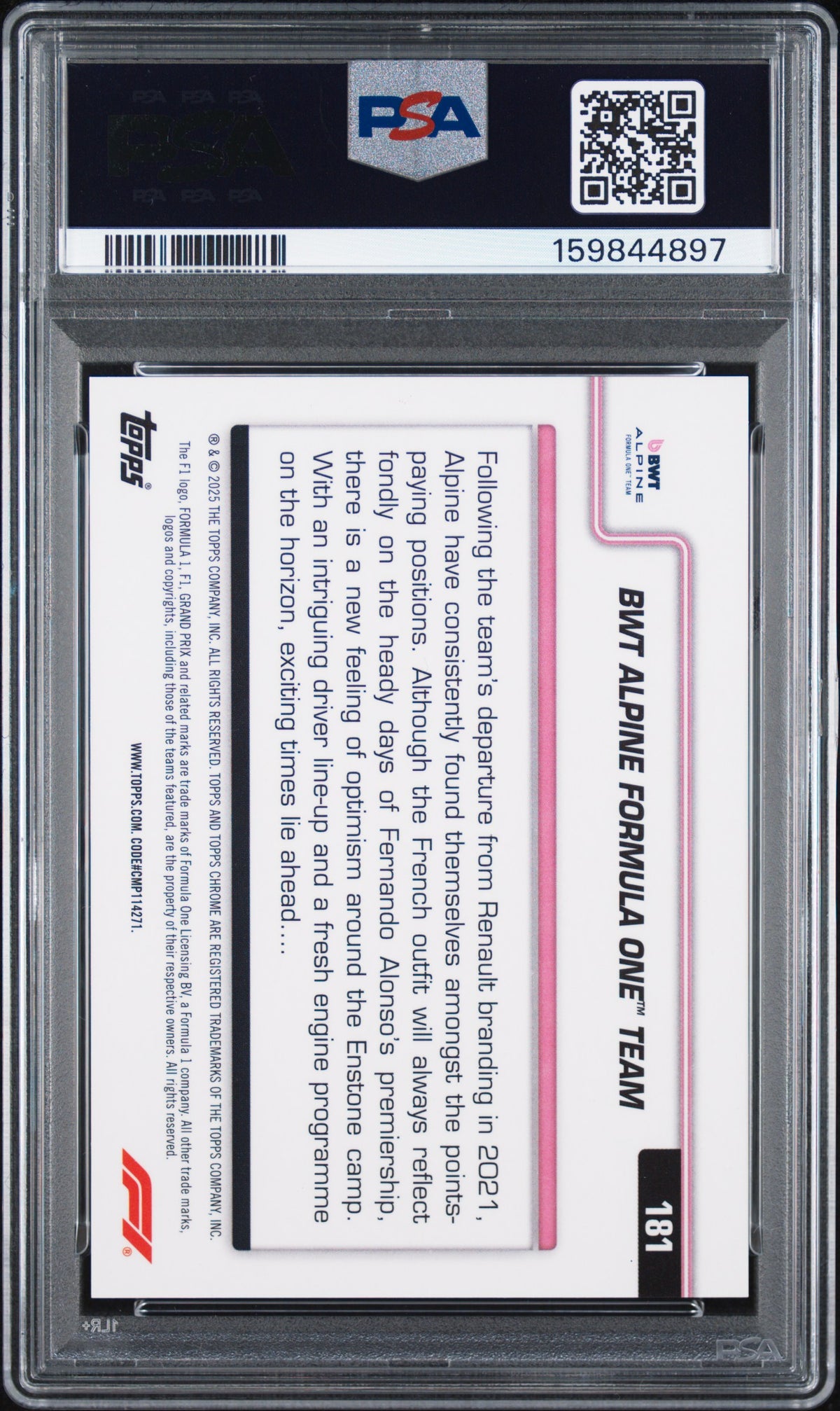 2025 Topps Chrome Formula 1 - BWT Alpine 181 - GOLD Checker Flag /50 - PSA - /50