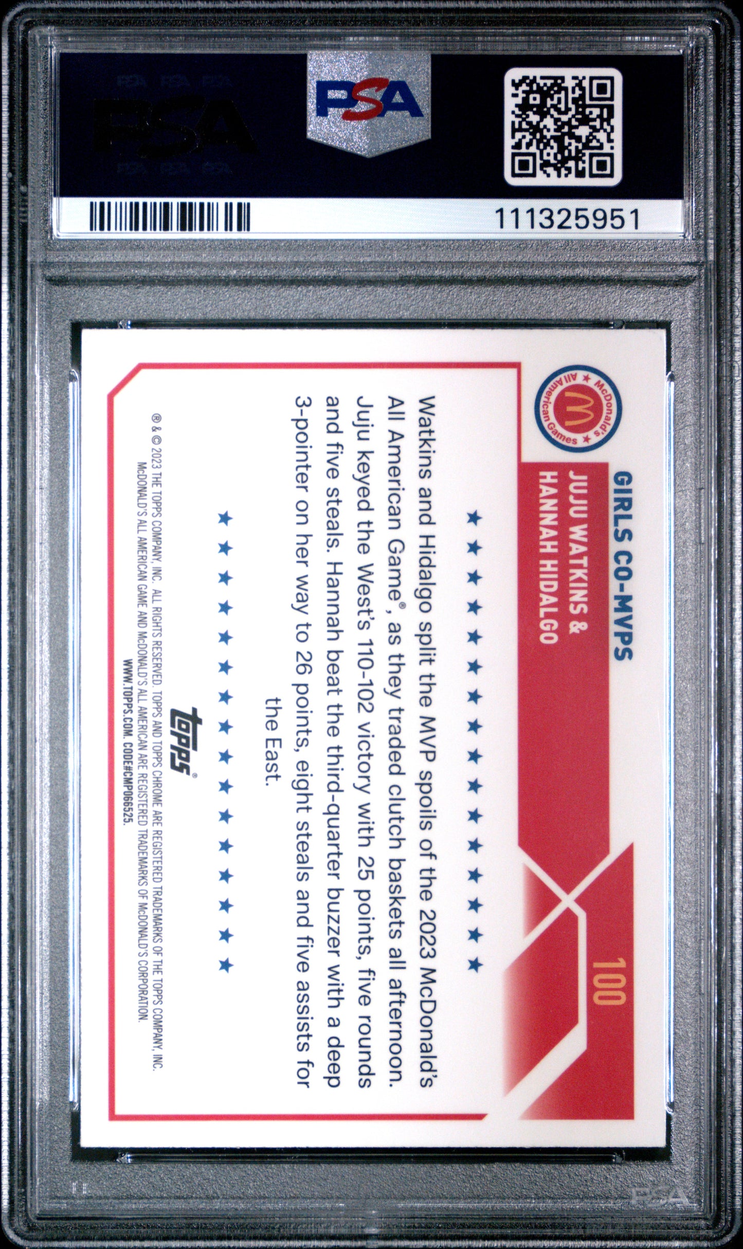 2023 Topps Chrome Mcdonald's All-American - JuJu Watkins Hannah Hidalgo - PSA 10