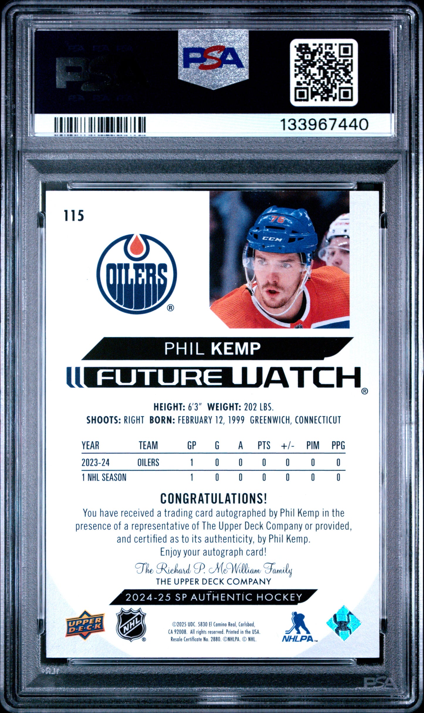 2024 SP Authentic - Phil Kemp - FUTURE WATCH AUTO /999 - PSA