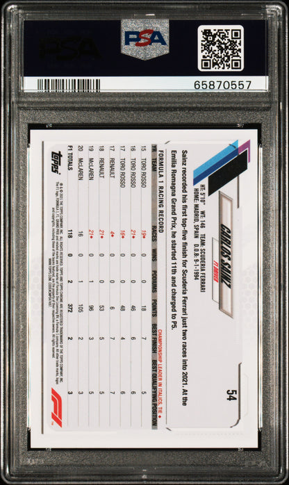 2021 Topps Chrome Formula 1 Carlos Sainz #54 Purple Green Refractor PSA 10