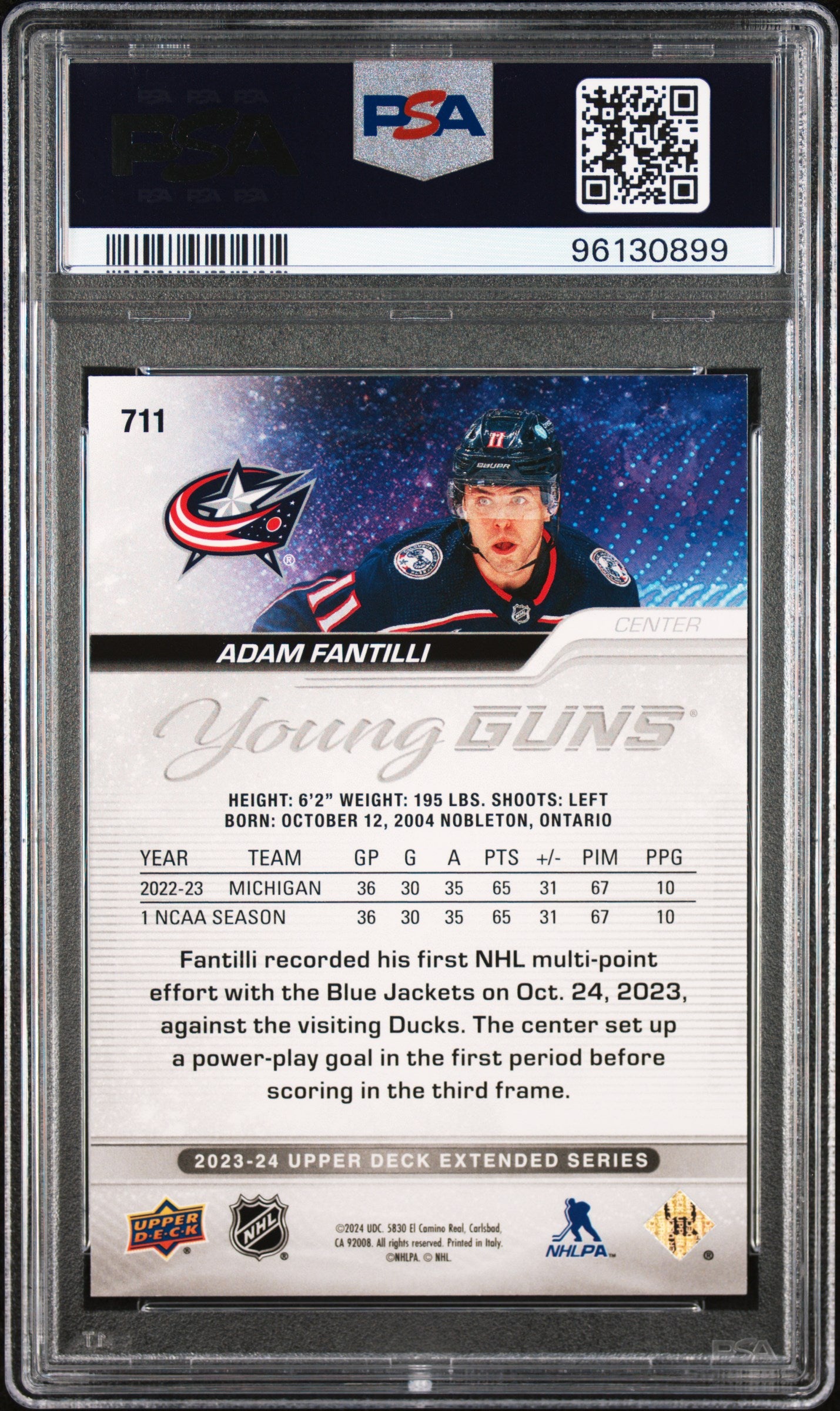 2023 Upper Deck Adam Fantilli #711 PSA 9