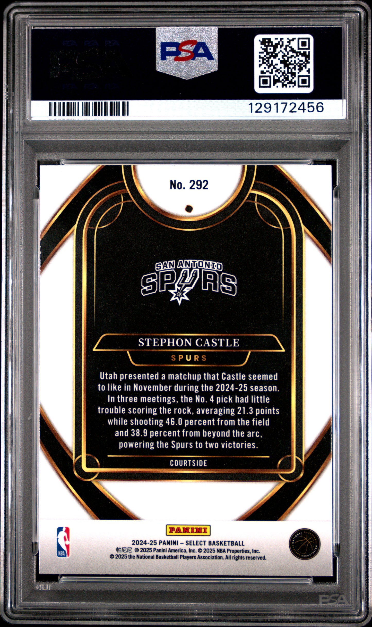 2024 Panini Select - Stephon Castle #292 - ROOKIE - PSA - ROOKIE