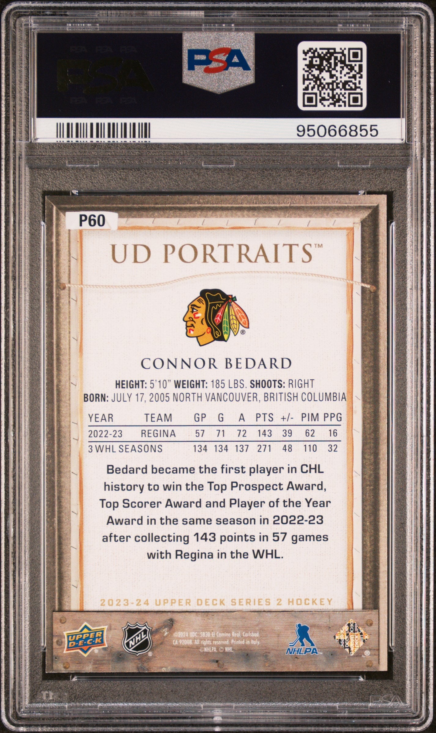 2023 Upper Deck UD Portraits Connor Bedard #P60 PSA 9