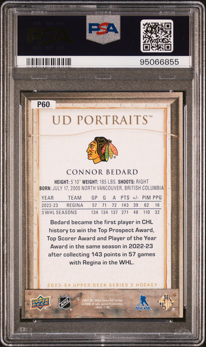 2023 Upper Deck UD Portraits Connor Bedard #P60 PSA 9