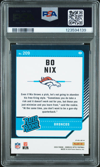 2024 Panini Donruss Optic - Bo Nix #209 - ROOKIE - Purple Shock - ROOKIE - PSA