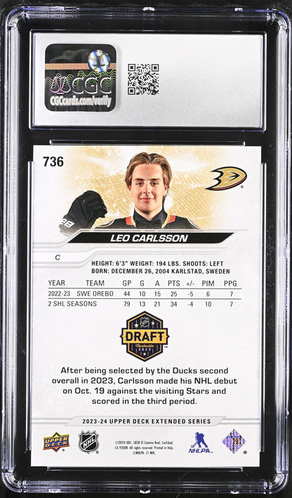 2023-24 Upper Deck Extended Series Leo Carlsson Outburst CGC 10