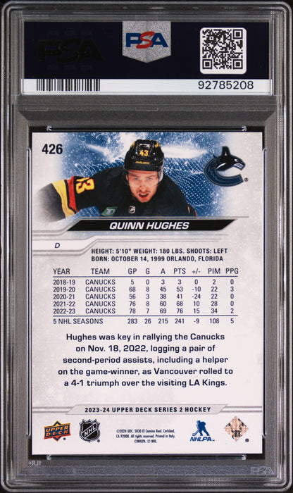 2023 Upper Deck Quinn Hughes #426 Outburst PSA 8
