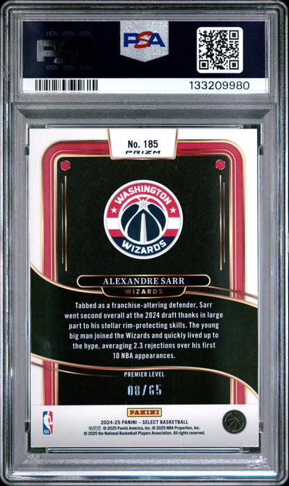 2024 Panini Select - Alexandre Sarr #185 - ROOKIE - Red Tectonic /65 - PSA /65