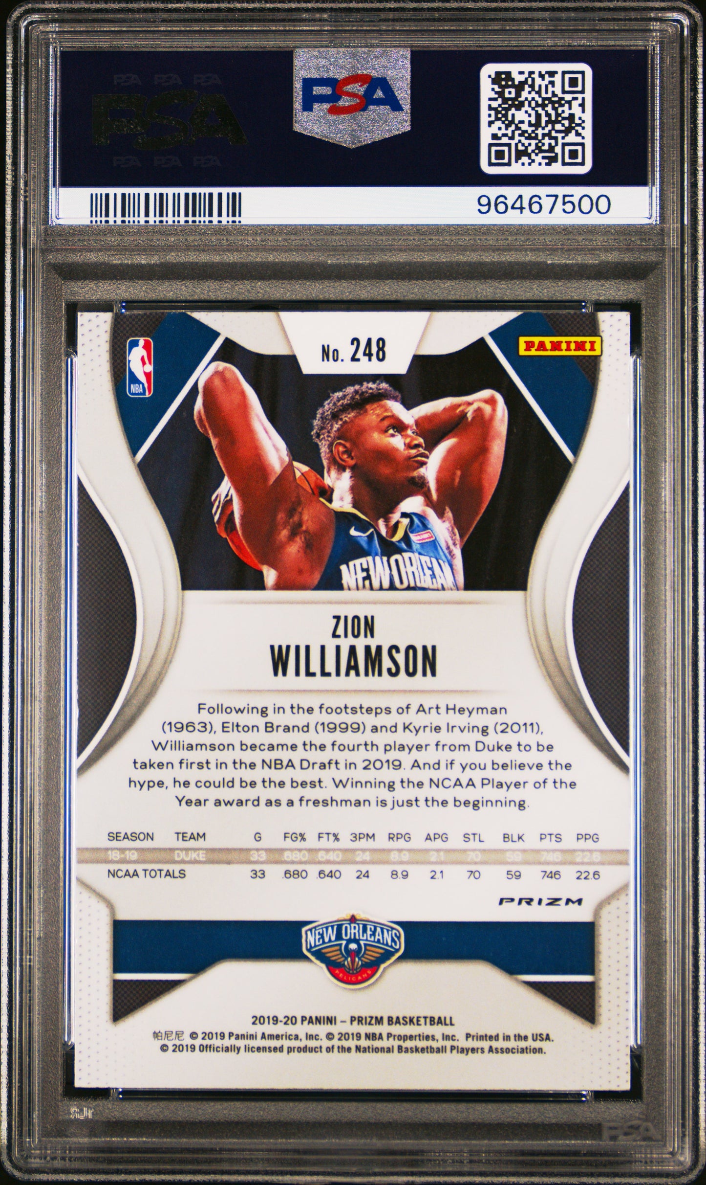 2019 Panini Prizm Zion Williamson #248 Red White Blue PSA 9 - ROOKIE
