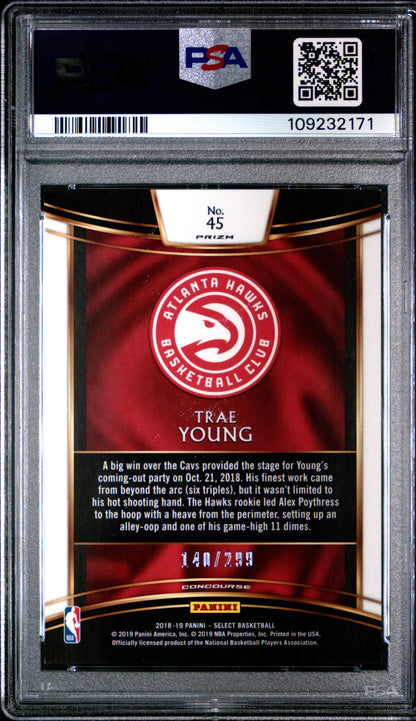 2018 Panini Select - Trae Young #45 - ROOKIE - Light Blue Prizm /299 - PSA 9