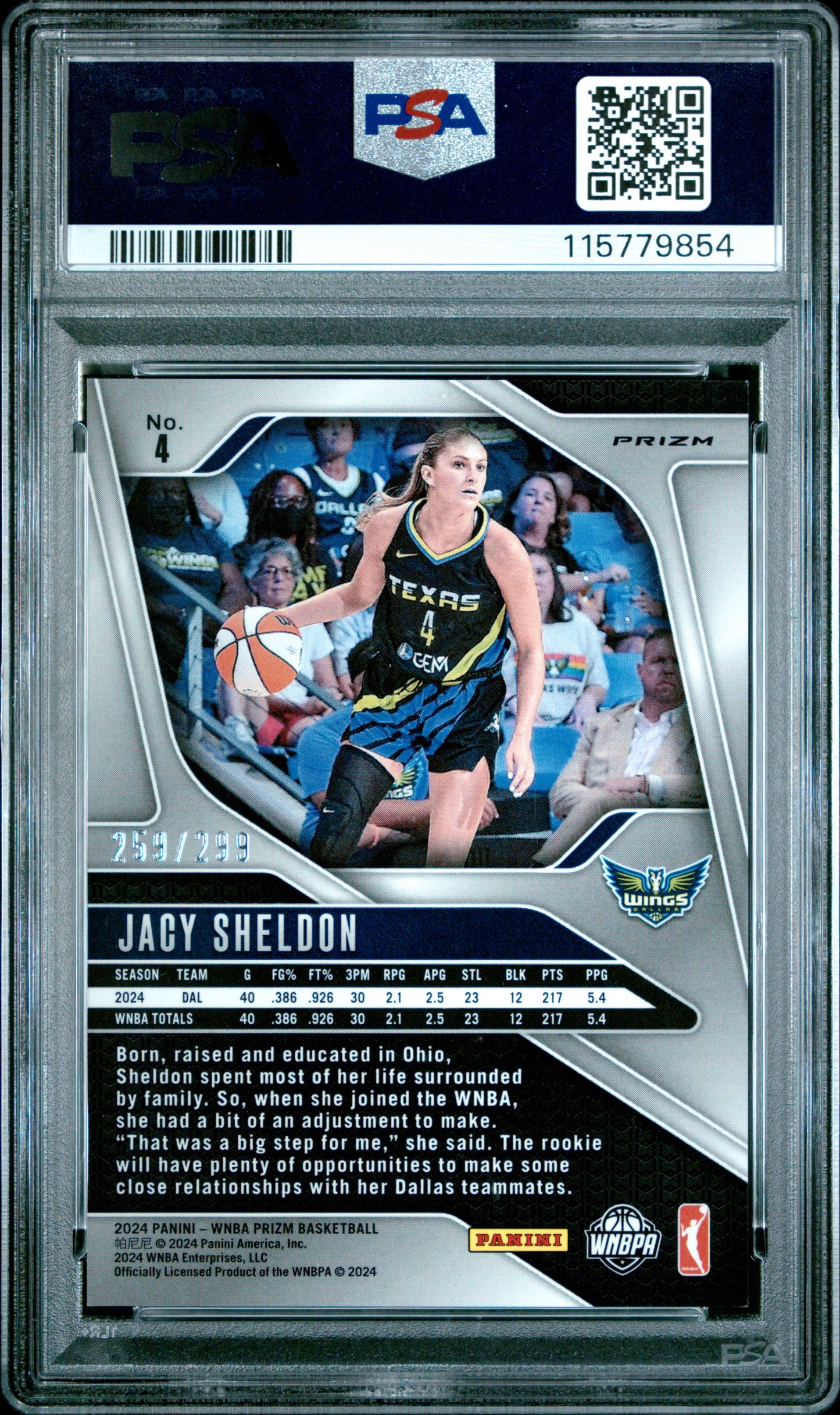 2024 Panini Prizm WNBA - Jacy Sheldon #4 - ROOKIE - Red /299 - PSA 9 - /299