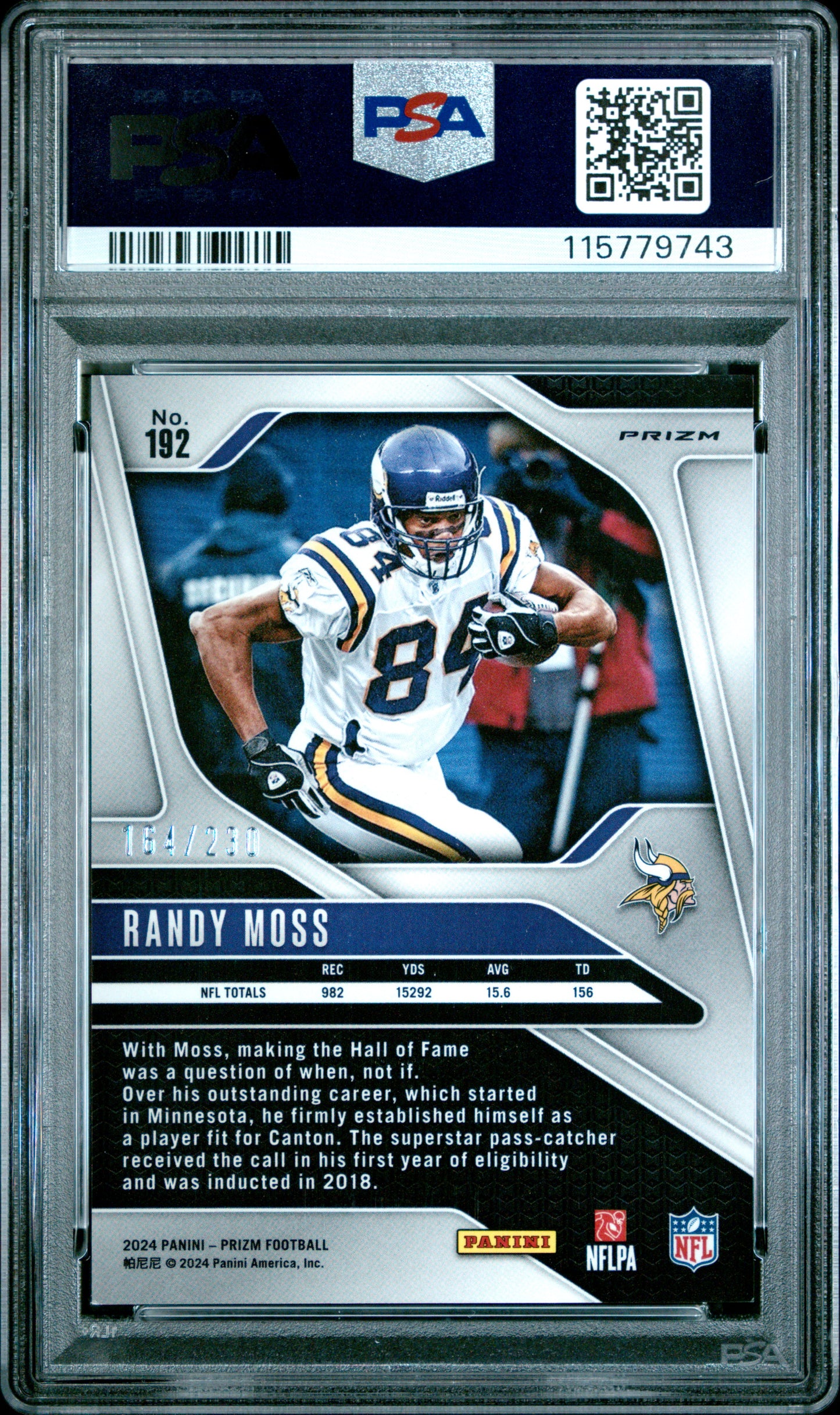 2024 Panini Prizm - Randy Moss #192 - Blue Wave /230 - PSA 9 - /230