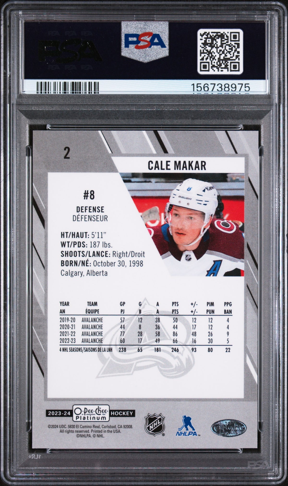 2023 O-Pee-Chee Platinum - Cale Makar #2 - NHL SHIELD - PSA - NHL SHIELD