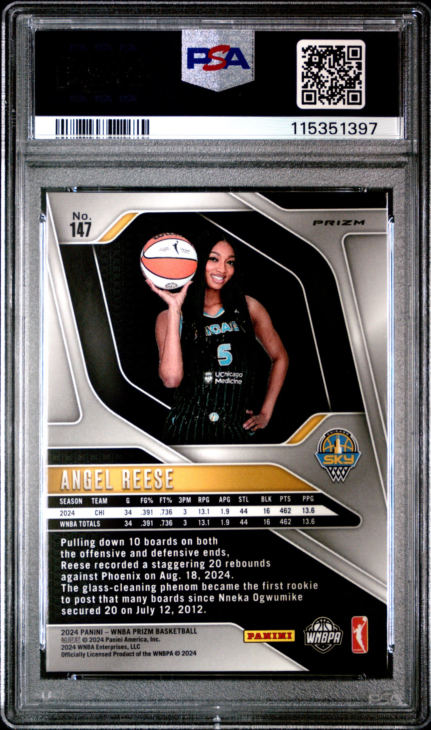 2024 Panini Prizm WNBA - Angel Reese #147 - Silver ROOKIE Variation - PSA