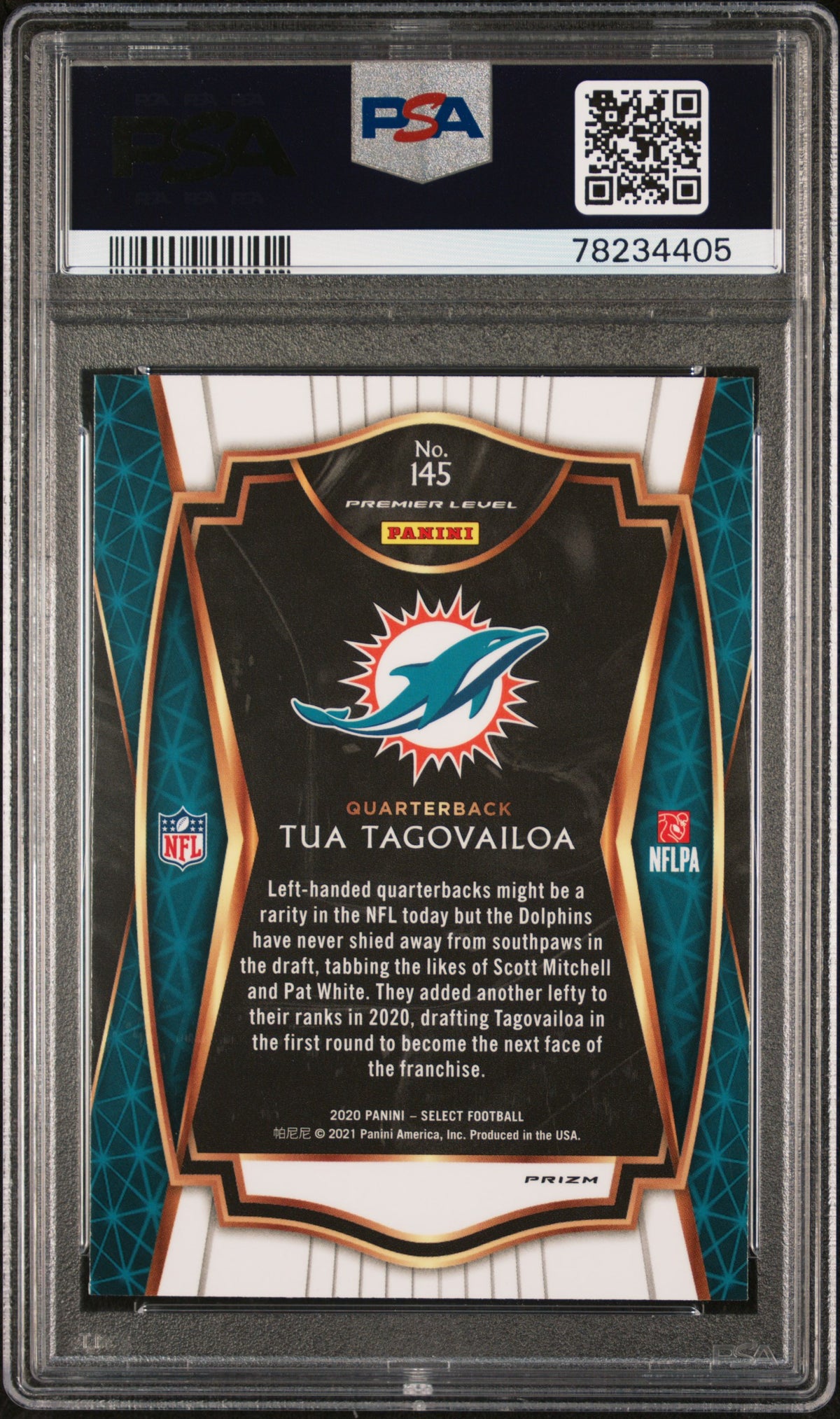 2020 Panini Select - Tua Tagovailoa #145 - Silver Prizm Rookie - PSA - ROOKIE