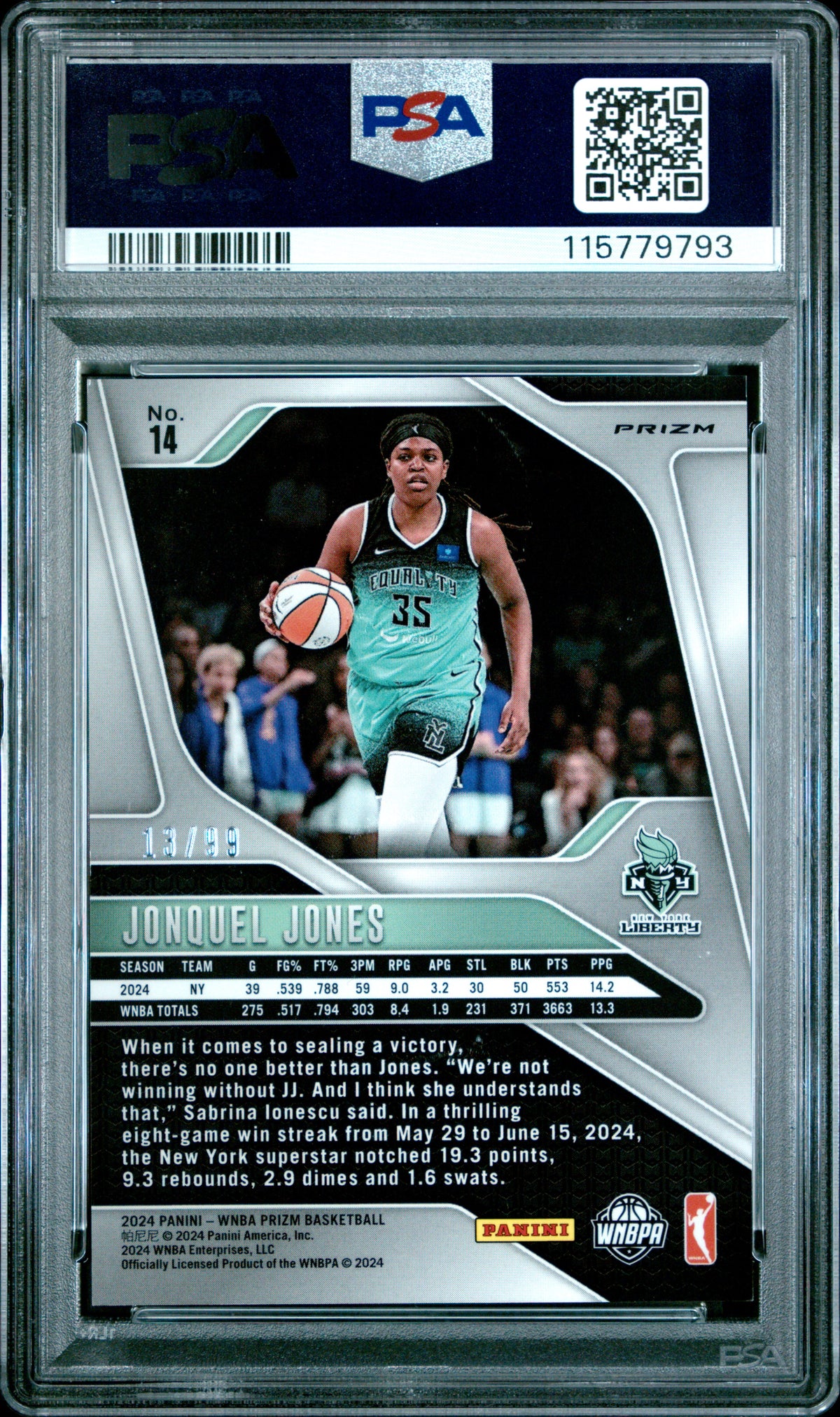 2024 Panini Prizm WNBA - Jonquel Jones #14 - Orange /99 - PSA 9 - /99