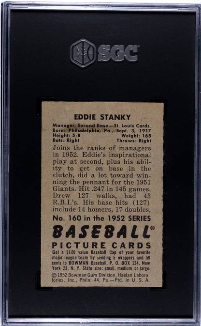 1952 Bowman MLB Baseball - Eddie Stanky #160 - SGC 5