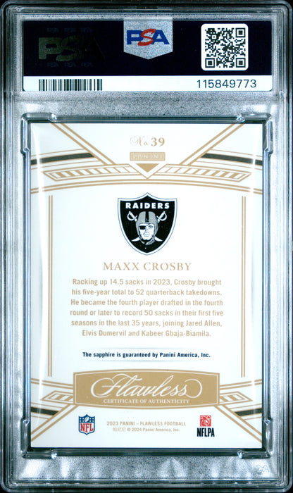 2023 Flawless - Maxx Crosby #39 - Sapphire /15 - PSA 8 - SAPPHIRE /15 - PSA