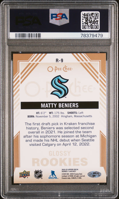 2022 Upper Deck O-Pee-Chee Glossy Gold ROOKIE Matty Beniers #R9 PSA 10