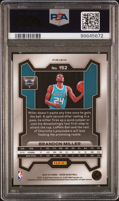 2023 Panini Prizm - Brandon Miller #152 - ROOKIE - Silver Prizm - PSA
