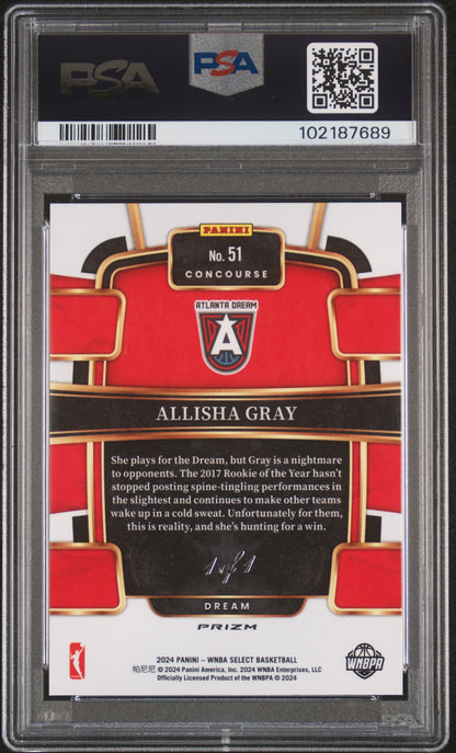 2024 Panini Select WNBA - Allisha Gray #51 - GOLD VINYL 1/1 - PSA 10