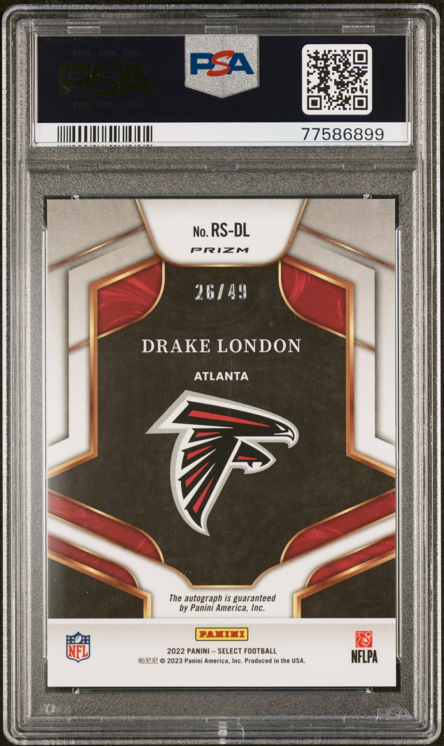2022 Select - Drake London - Light Blue Rookie /49 - ROOKIE AUTO /49  - PSA 10