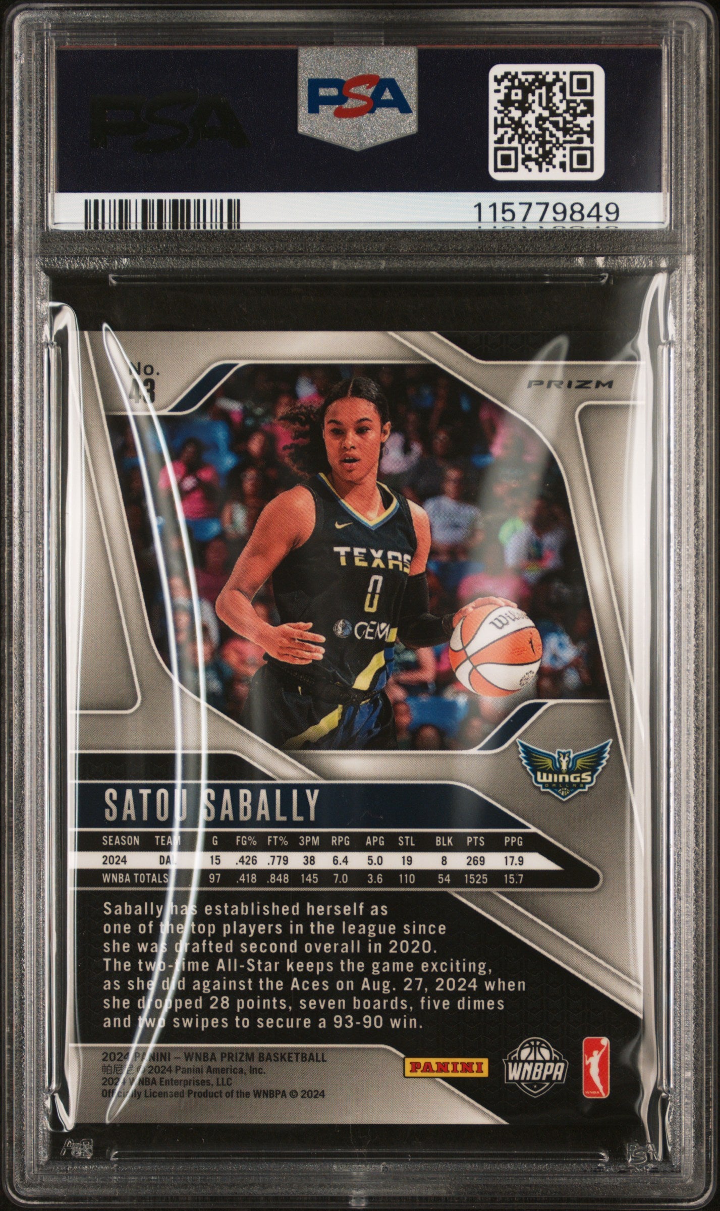 2024 Panini Prizm WNBA - Satou Sabally #43 - Snakeskin SSP - PSA - Snakeskin SSP