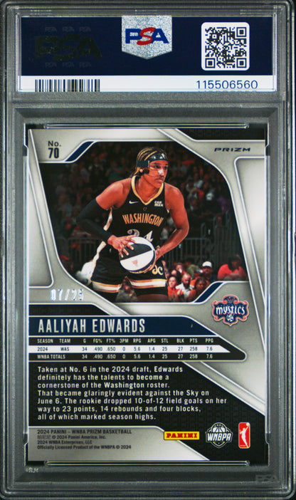 2024 Panini Prizm WNBA- AALIYAH EDWARDS #70b - Mojo Prizm /25 - PSA - ROOKIE /25