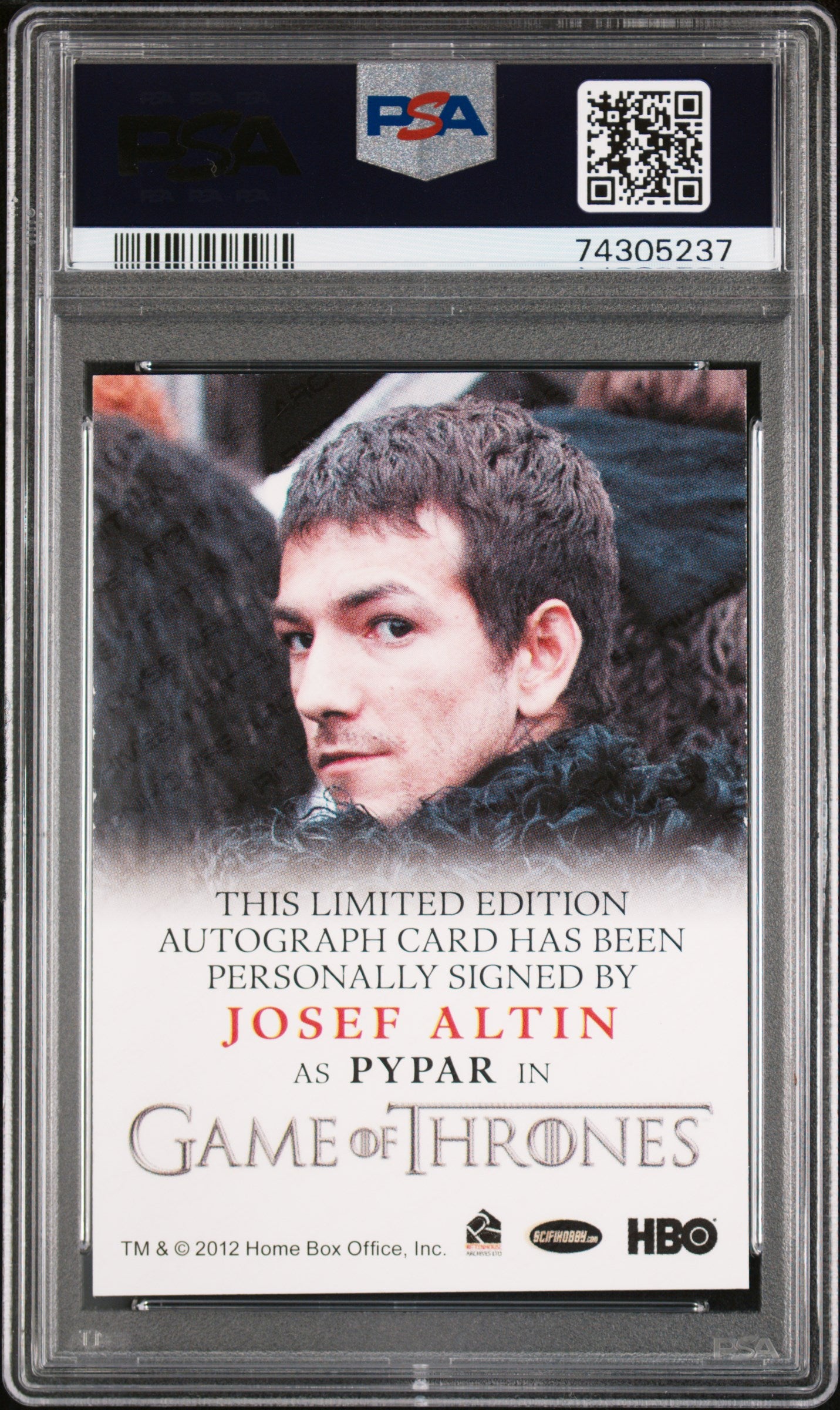 2015 Game Of Thrones Season 4 AUTO - Josef Altin as Pypar - PSA 8