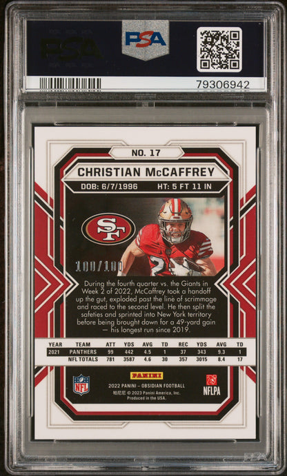 2022 Panini Obsidian Christian Mccaffrey Electric Etch Purple - /100 PSA 9 -/100