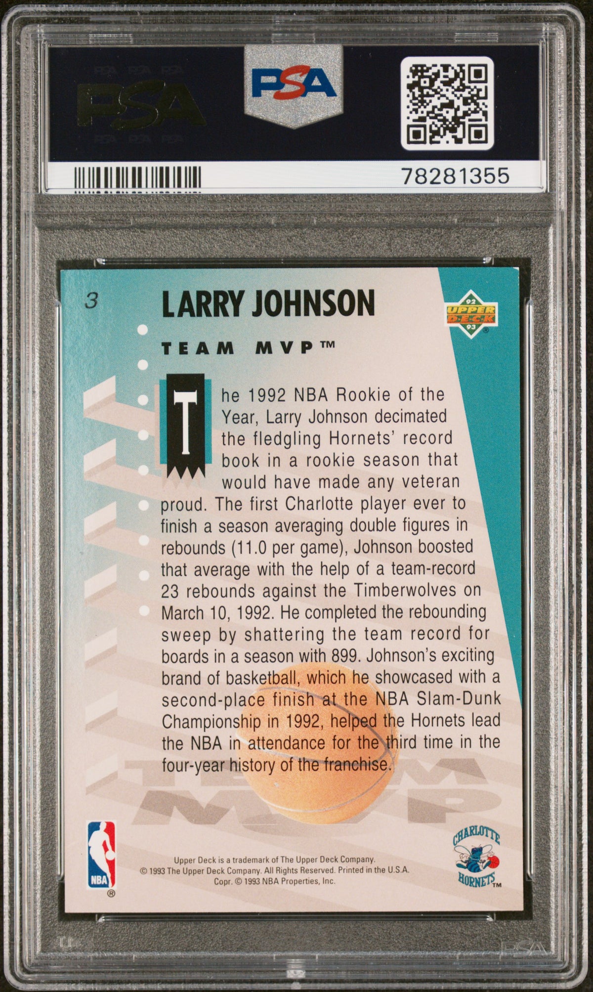 1992 Upper Deck - Larry Johnson #3 - MVP Holograms - PSA 7
