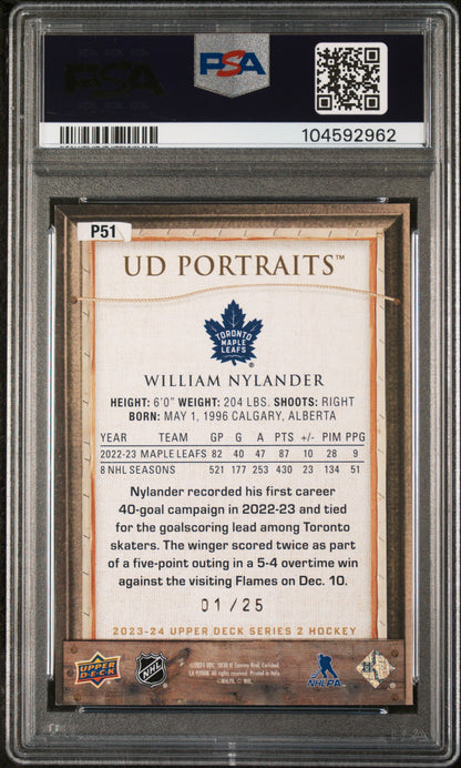 2023 Upper Deck UD Portraits William Nylander - PSA /25 Red Frame - PSA - /25