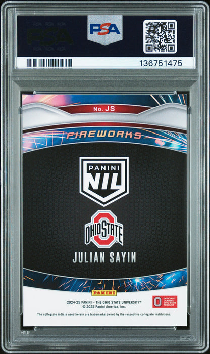 2024-25 Panini OSU NIL - Julian Sayin #JS - Fireworks - PSA - NIL Rookie - PSA