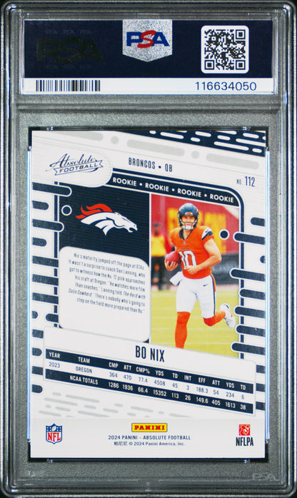 2024 Panini Absolute Bo Nix #112 Red And Blue PSA 9