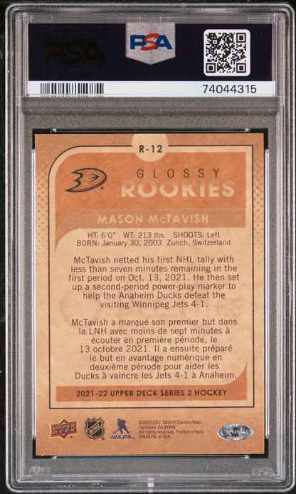 2021-2022 Upper Deck O-Pee-Chee Glossy Gold Rookie Mason Mctavish #R12 PSA 9
