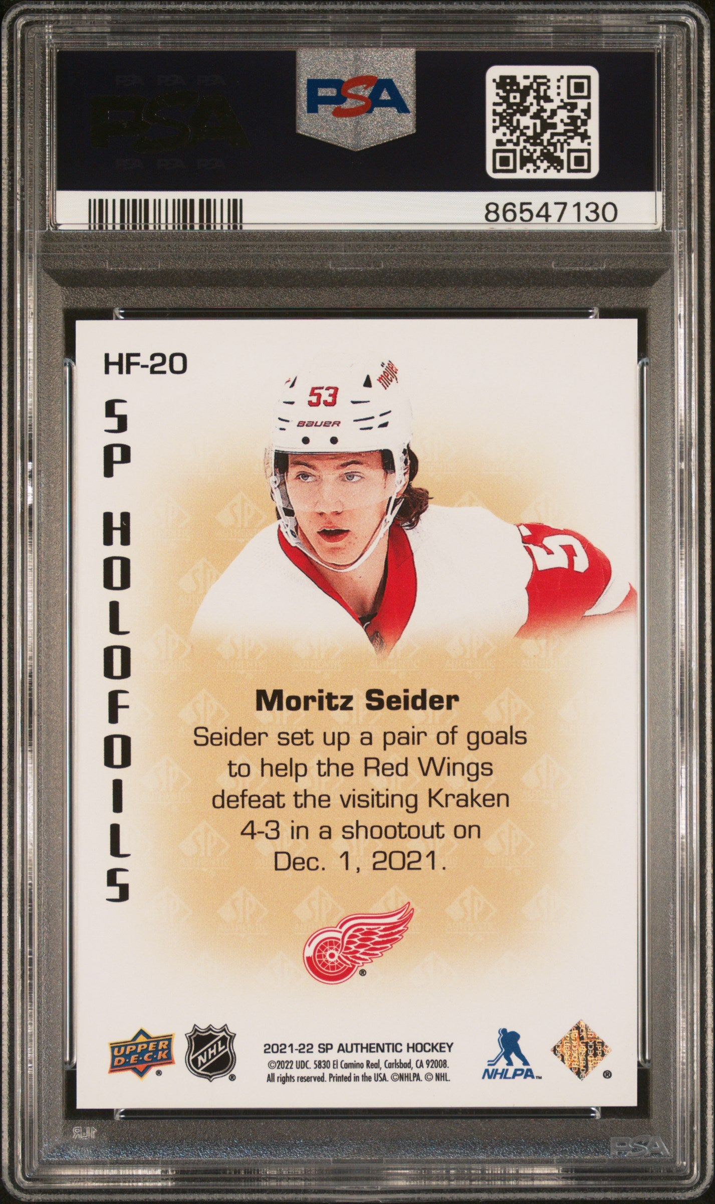 2021 SP Authentic SP Holofoil Moritz Seider #HF-20 - CASE HIT - PSA 9