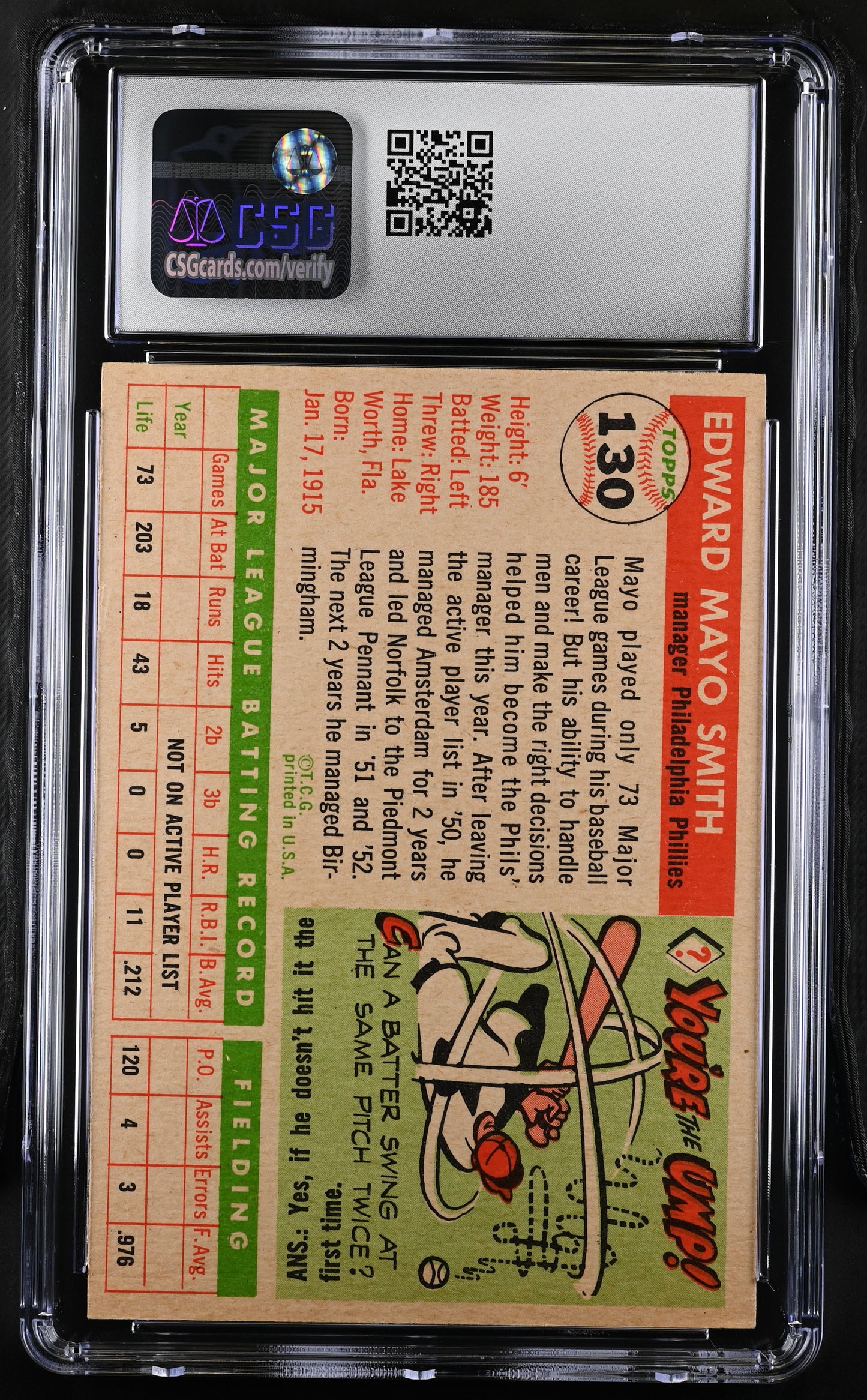 1955 Topps Mayo Smith #130 CGC 5