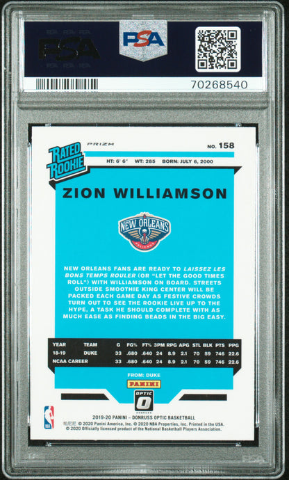 2019 Panini Donruss Optic- Zion Williamson #158 - Blue Velocity - ROOKIE - PSA 9