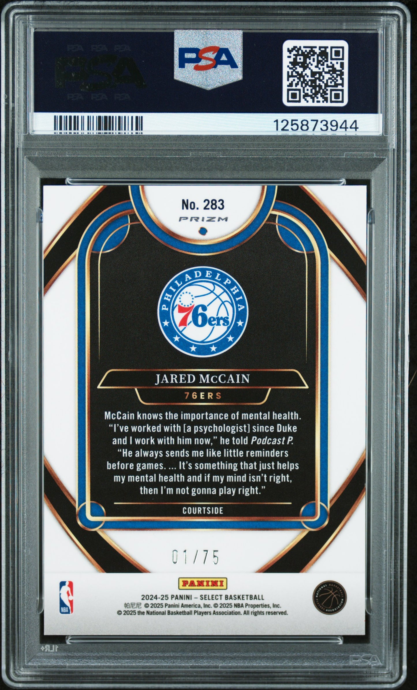 2024 Panini Select - Jared McCain #283 - ROOKIE /75 - Blue Wave /75 - PSA 10