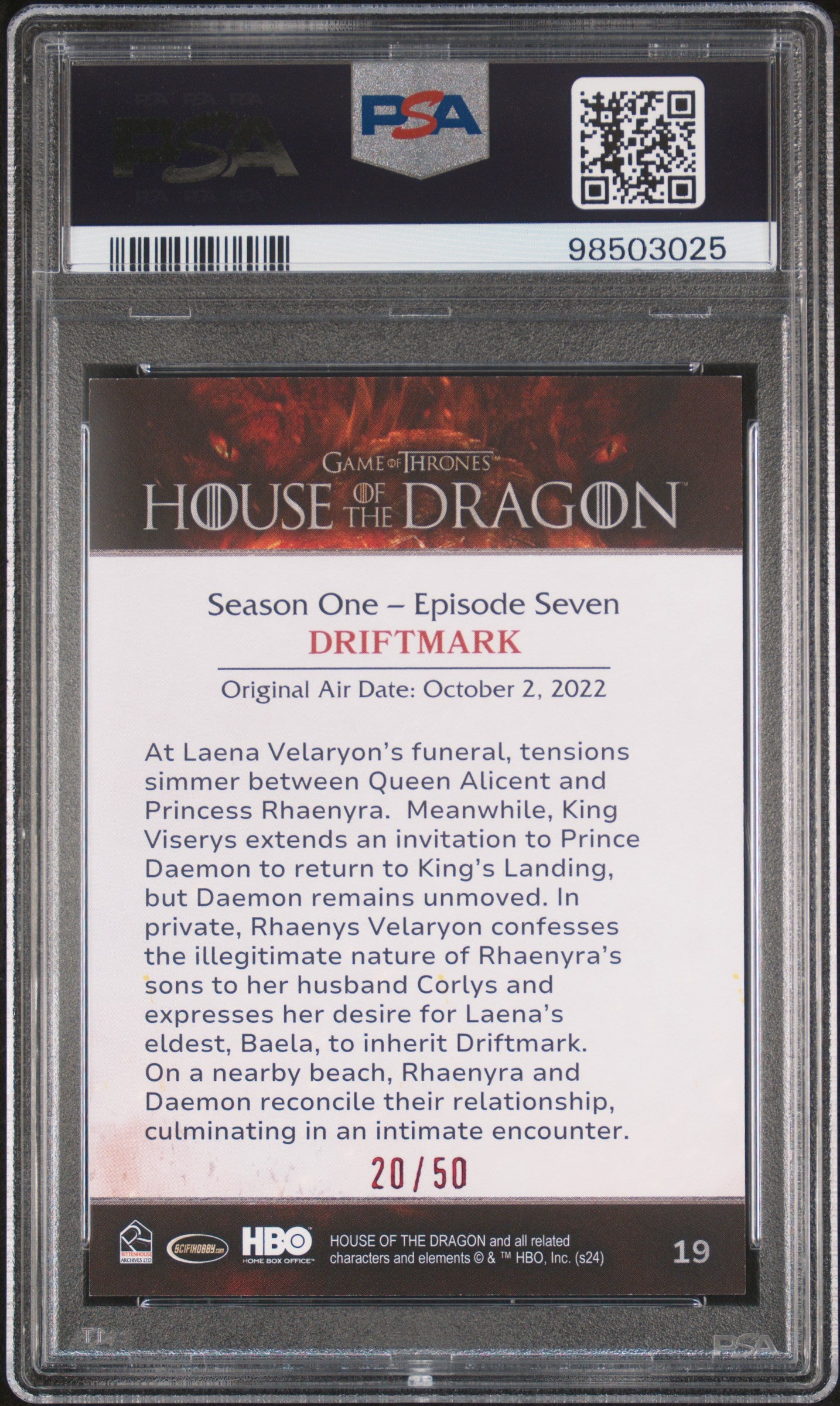 2024 House Of The Dragon - Driftmark #19 - Season One - RED /50 - PSA - /50