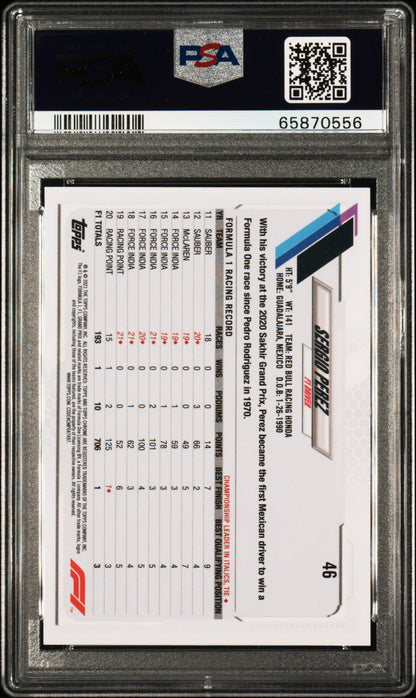 2021 Topps Chrome Formula 1 Sergio Perez #46 Purple Green Refractor PSA 10