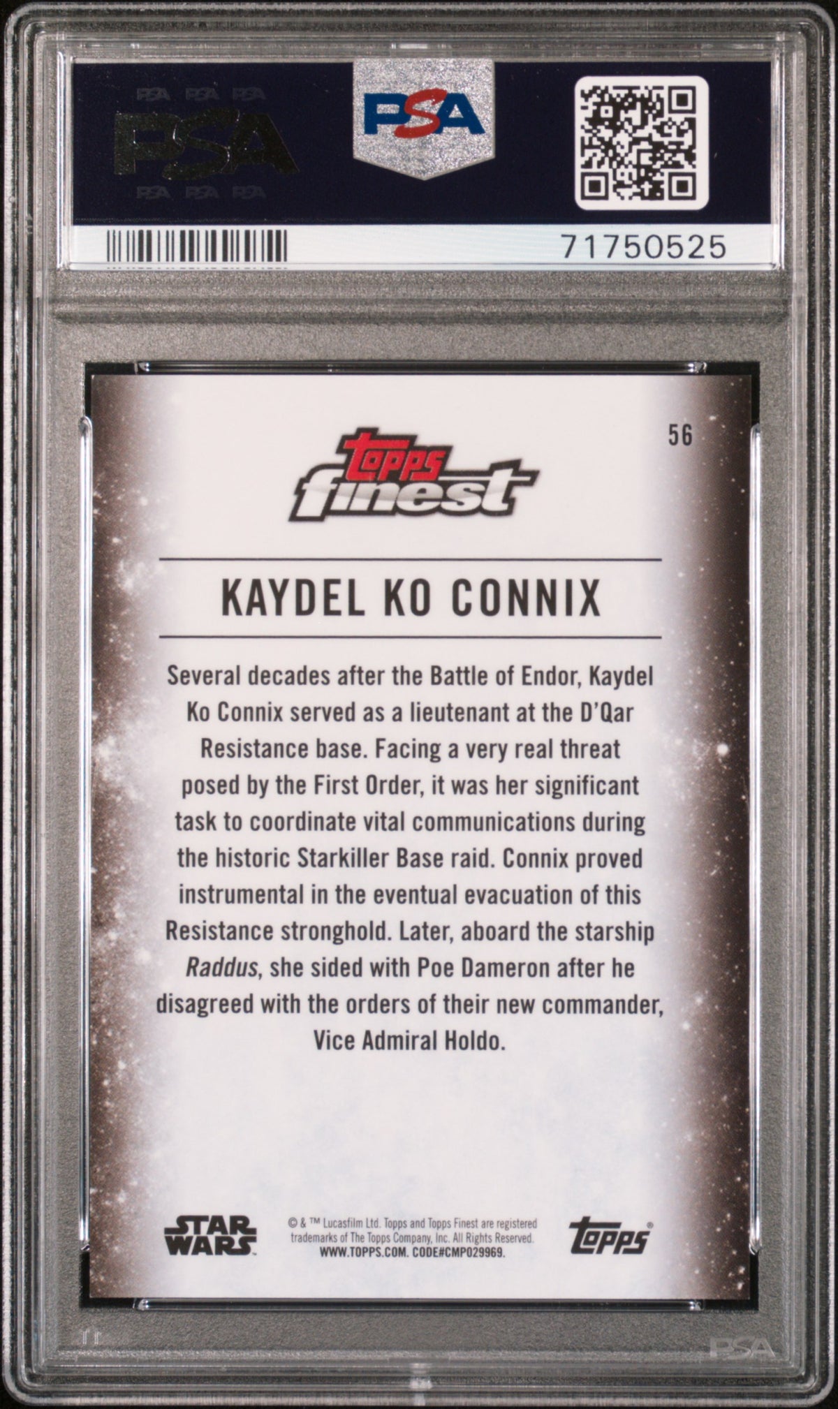 2018 Finest Star Wars - Kaydel Ko Connix #56 - Blue Refractor /150 - PSA 10