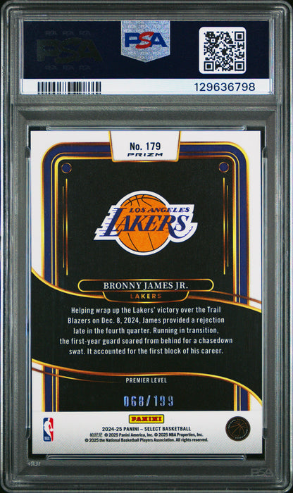 2024 Panini Select NBA - Bronny James JR. #179- Red Prizm /199 - ROOKIE - PSA 10