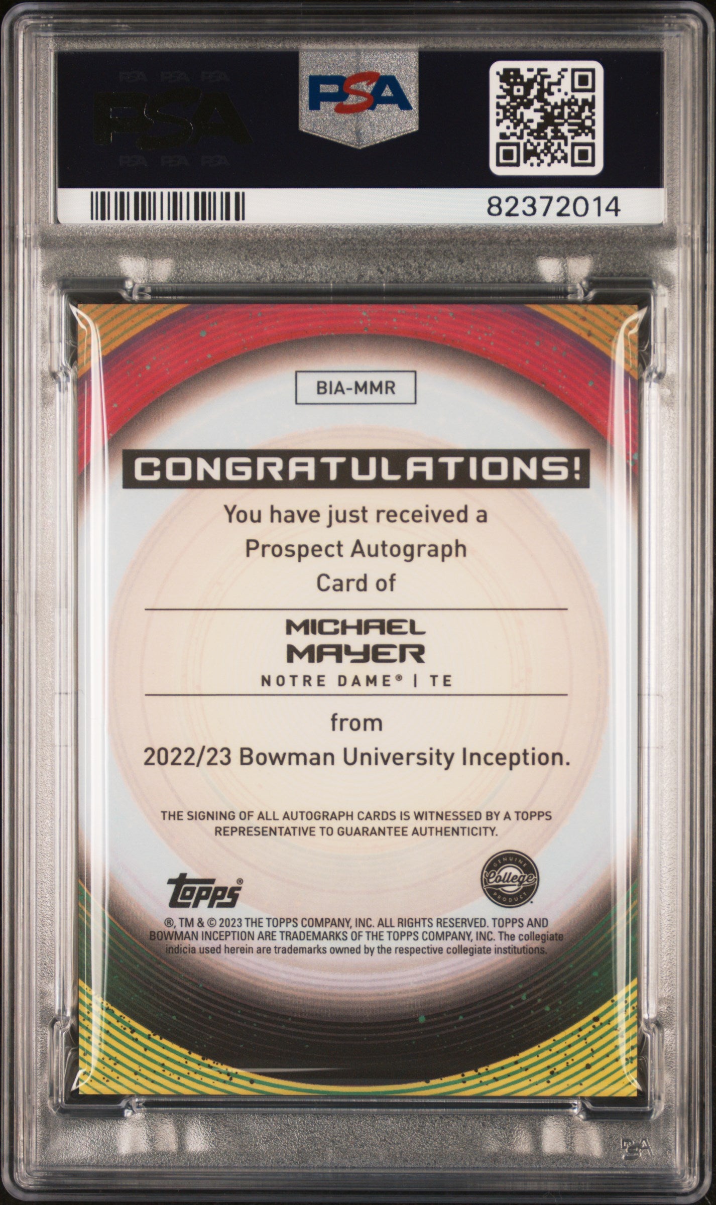 2022 Bowman University Inception - Michael Mayer - ROOKIE Auto /99 - PSA 10 10