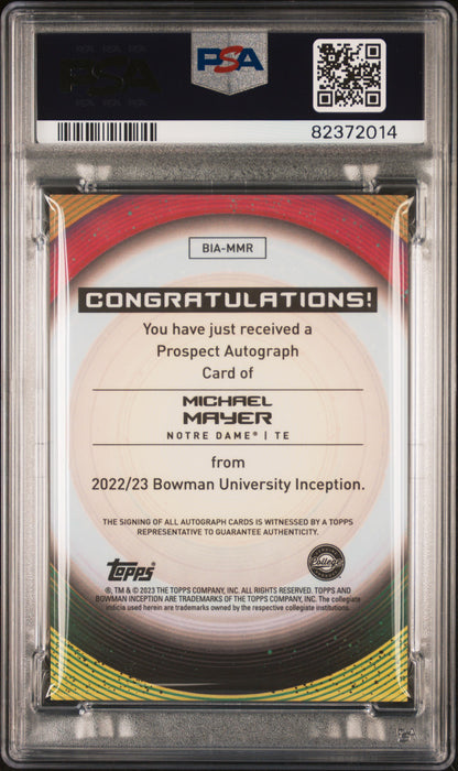 2022 Bowman University Inception - Michael Mayer - ROOKIE Auto /99 - PSA 10 10