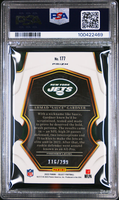 2022 Panini Select Ahmad "sauce" Gardner #177 Die Cut Neon Green Prizm PSA 8