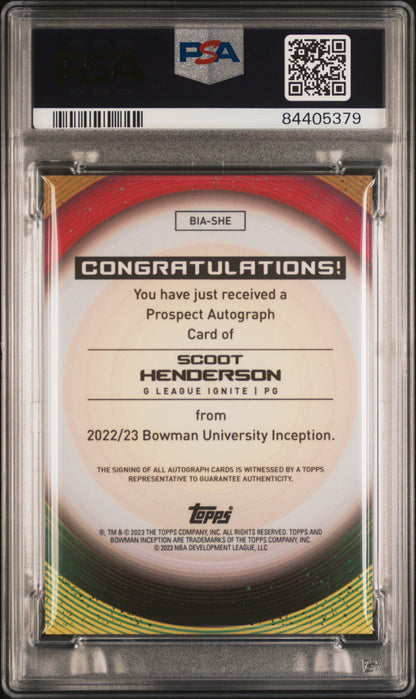 2022 Bowman University Inception - Scoot Henderson #SHE -ROOKIE AUTO 10 - PSA 10