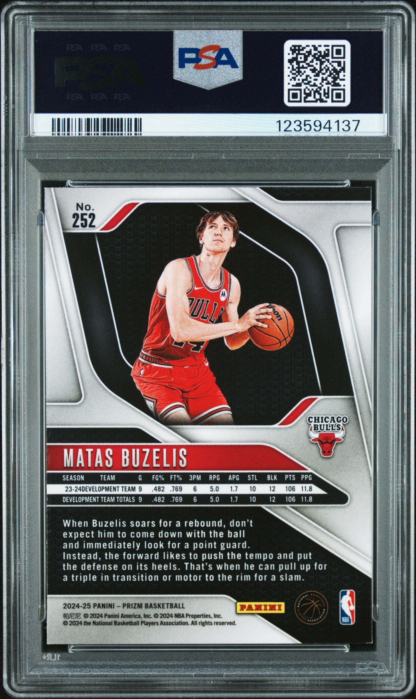 2024 Panini Prizm - Matas Buzelis #252 - ROOKIE - PSA - ROOKIE