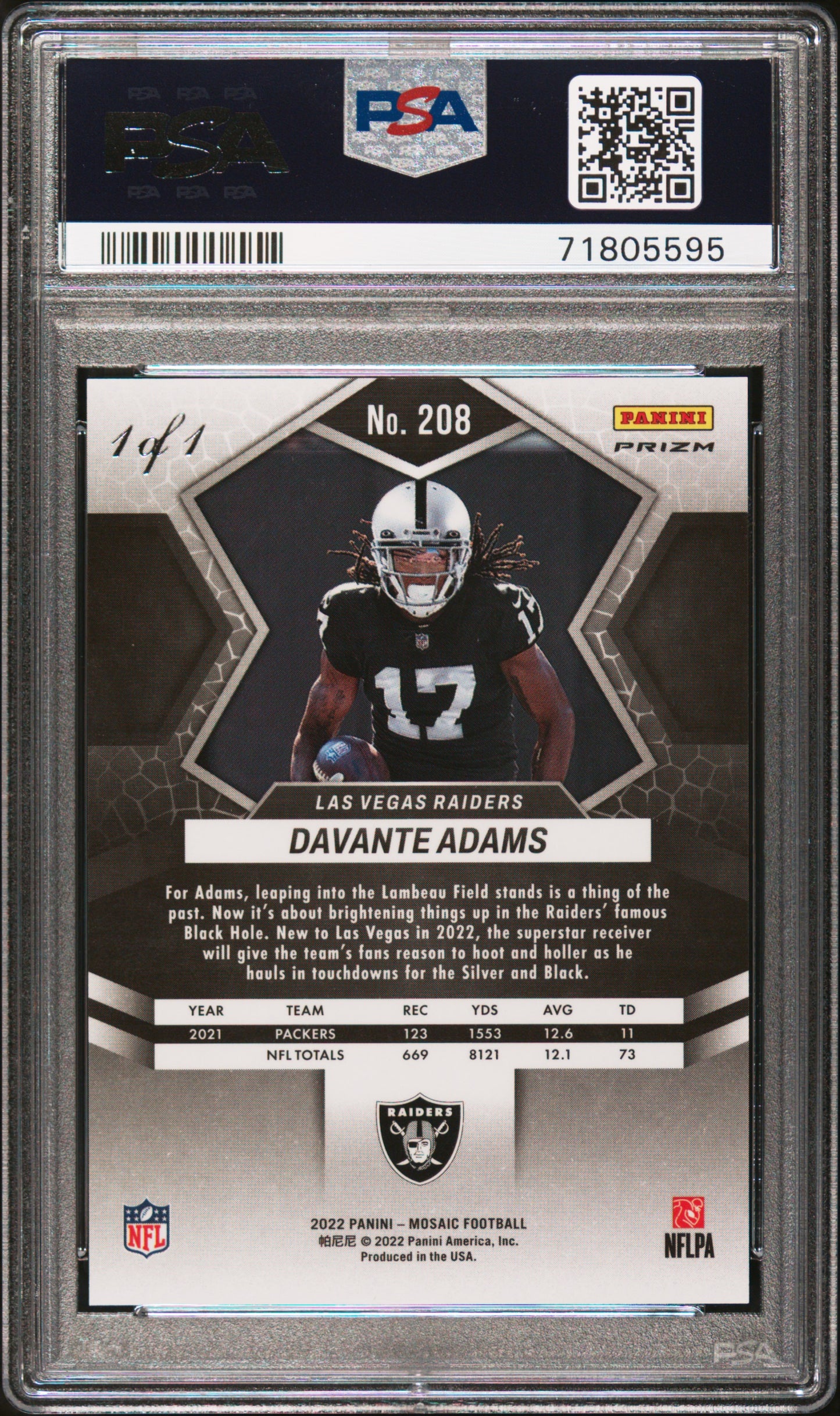 2022 Panini Mosaic - Davante Adams #208 - BLACK 1/1 - PSA 10