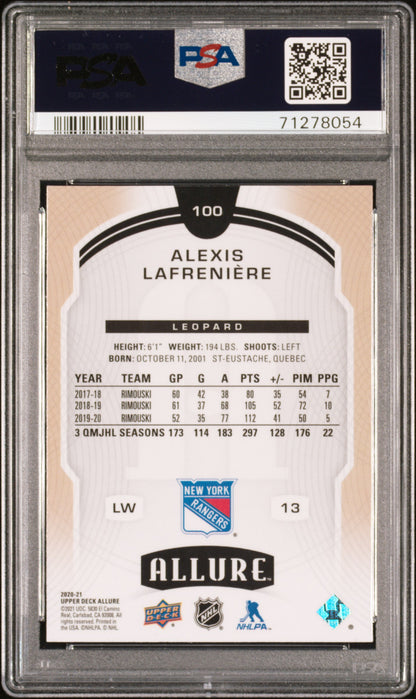 2020 Upper Deck Allure- Alexis Lafreniere #100 - ROOKIE - Leopard - ROOKIE - PSA